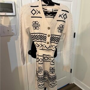 Lucky Brand Cream and Black Knit Cardigan